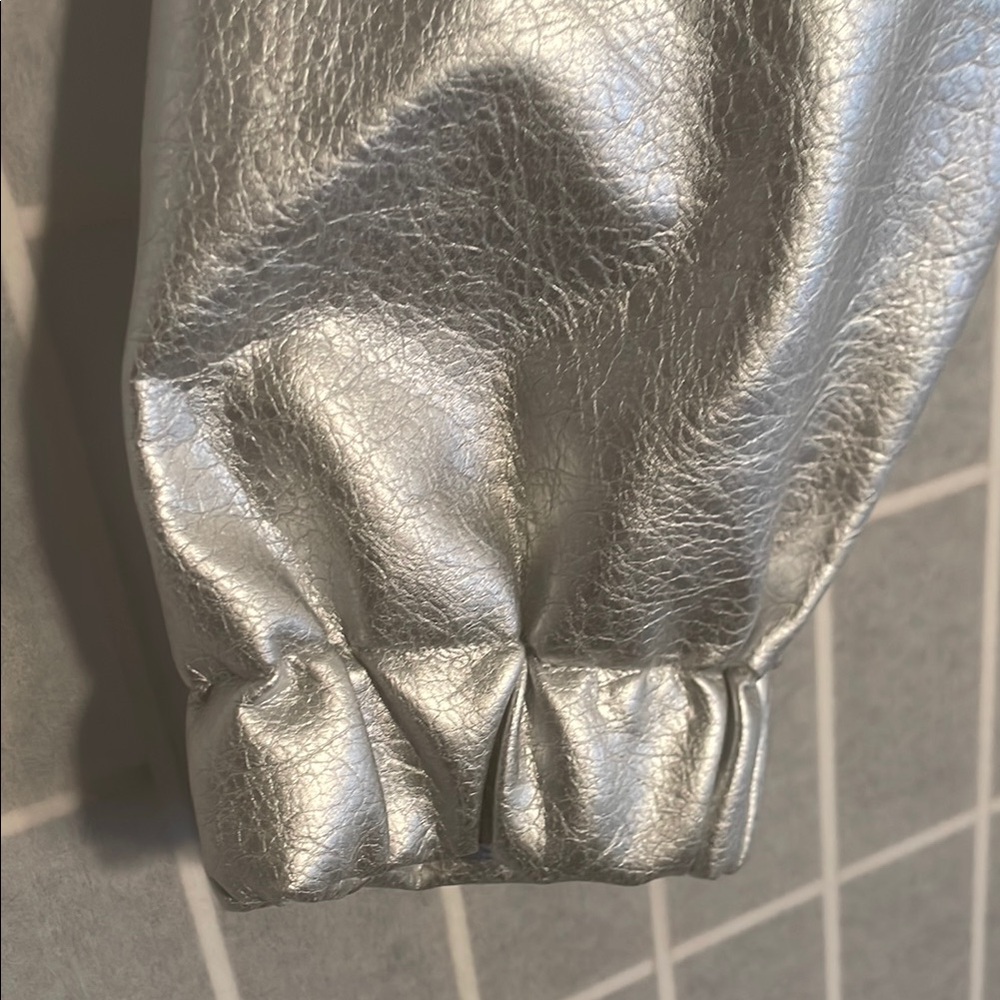 Zara Silver Bomber Jacket with Stand-Up Collar and Elasticized Cuffs - Picture 3 of 8